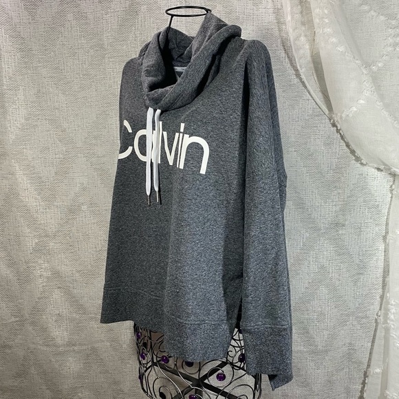 Calvin Klein grey cowl neck pullover logo sweater with side slits size M - Picture 6 of 9